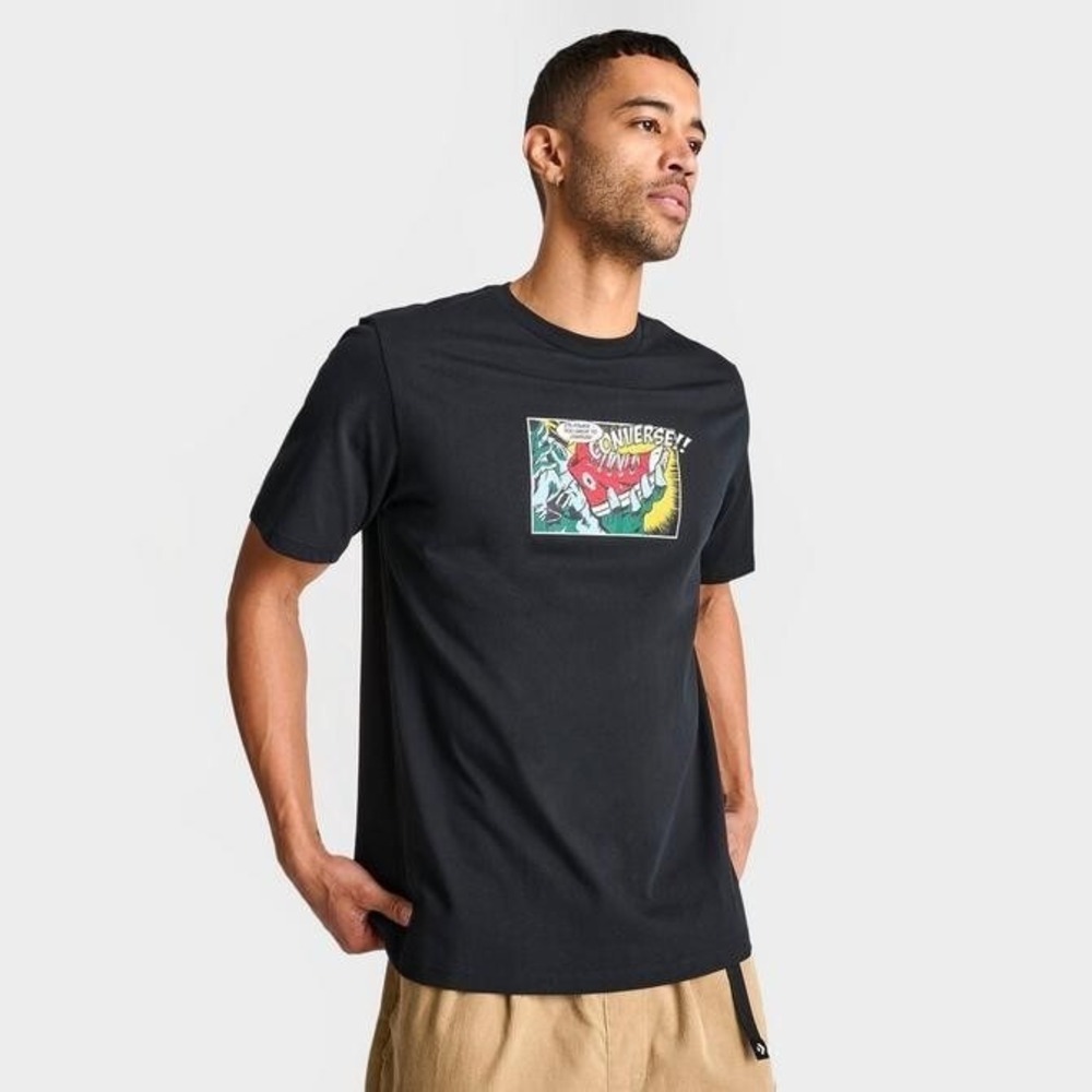 Converse Men's T-Shirt  Black Comic Universe Sneakers Streetwear Classic Medium